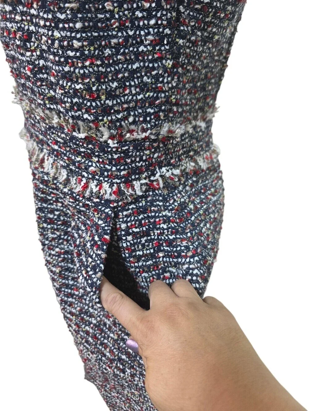 J.Crew Size 8 Tweed Sheath Dress Metallic Fringed Waist Short Sleeve Old Money